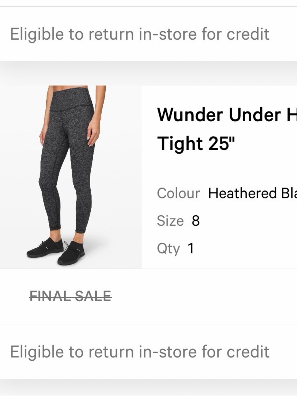 Wunder Under High-Rise Tight 25" - Heathered Black size 8
